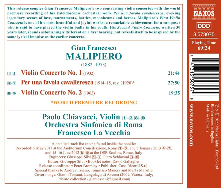 Malipiero: Violinkonzerte [Paolo Chiavacci; Orchestra Sinfonica di Roma; Francesco La Vecchia] [Naxos: 8573075] [Audio CD]