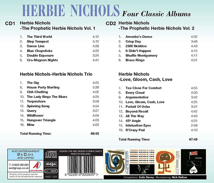 Vier klassische Alben (The Prophetic Herbie Nichols Vol 1 / Herbie Nichols Trio / The Prophetic Herbie Nichols Vol 2 / Love, Gloom, Cash, Love) – Herbie Nichols [Audio-CD]