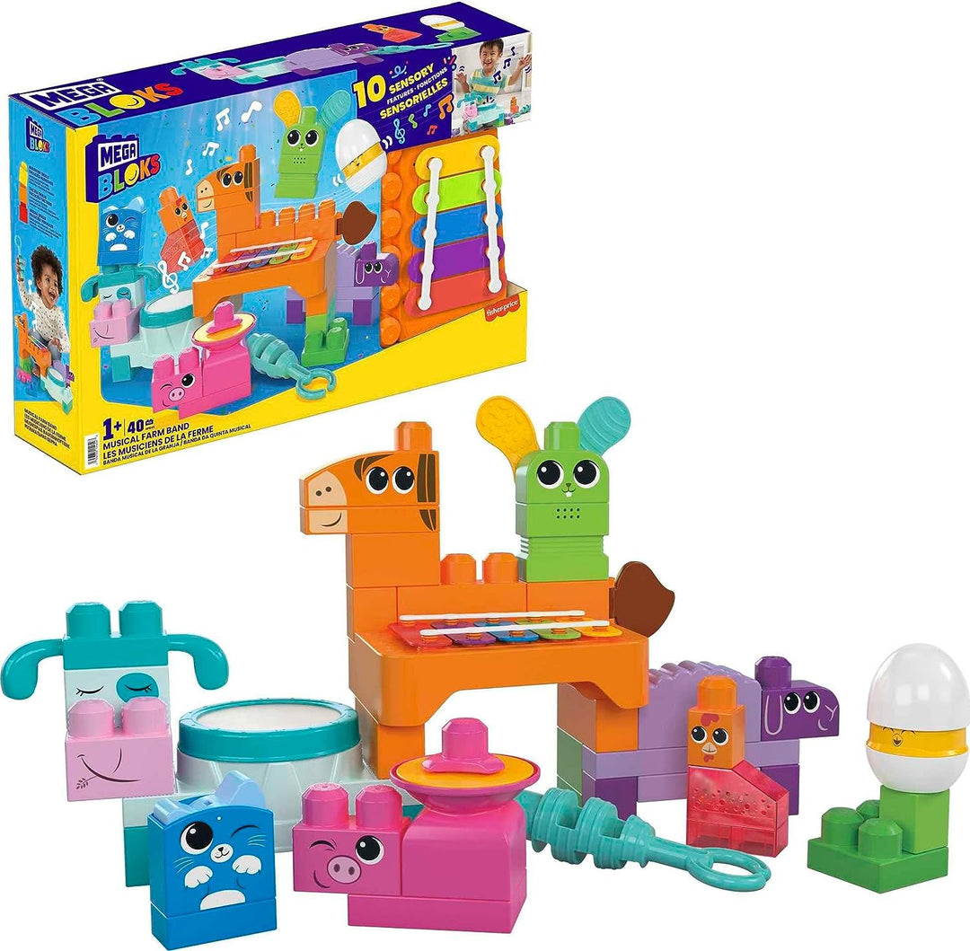 MEGA BLOKS Fisher-Price Sensory Building Toys Spielset, Musical Farm Band mit 40