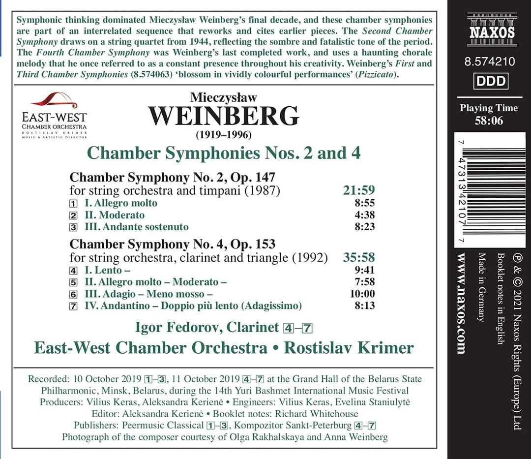 Ost-West-Kammerorchester - Weinberg: Kammersymphonien Nr. 2 und 4 [Ost-West-Kammerorchester; Rotislav Krimer] [Naxos: 8574210] [Audio CD]