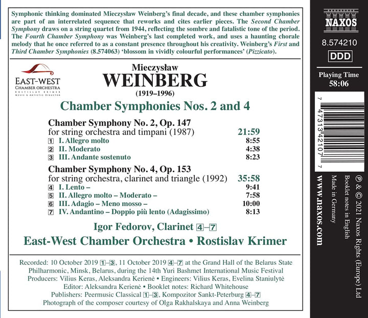 Ost-West-Kammerorchester - Weinberg: Kammersymphonien Nr. 2 und 4 [Ost-West-Kammerorchester; Rotislav Krimer] [Naxos: 8574210] [Audio CD]