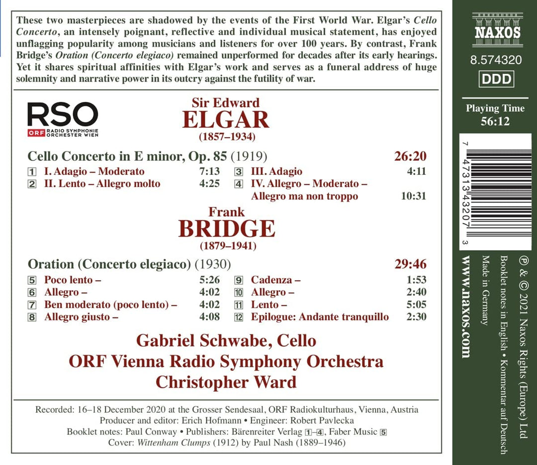 Elgar/Bridge: Cellokonzerte [Gabriel Schwabe; ORF Radio-Sinfonieorchester Wien [Audio-CD]