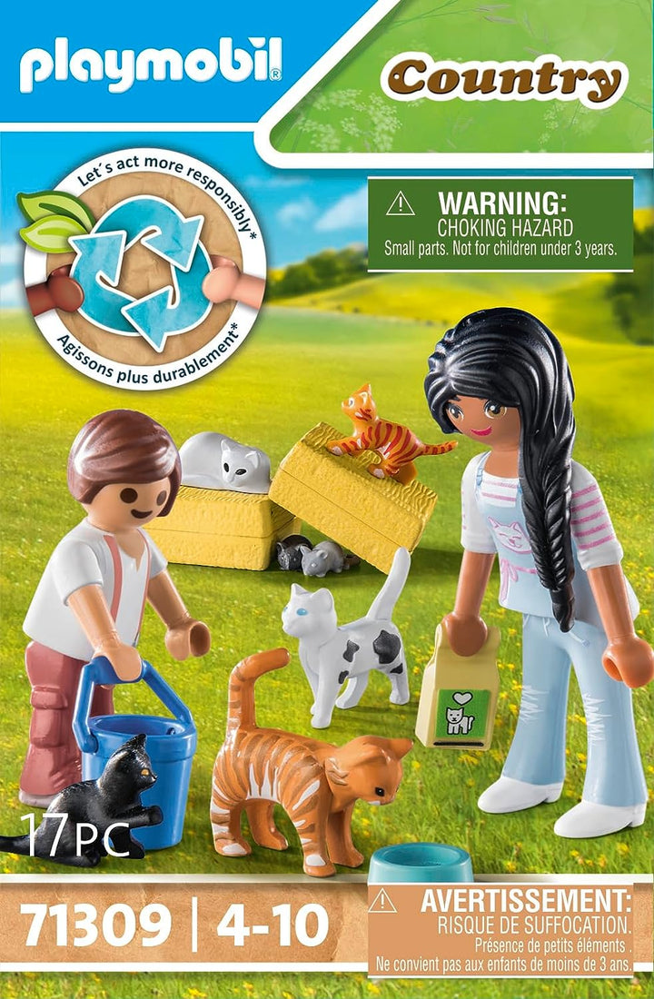 Playmobil 71309 Country Cat Family, Katzen und Kätzchen, Bio-Bauernhof, nachhaltig