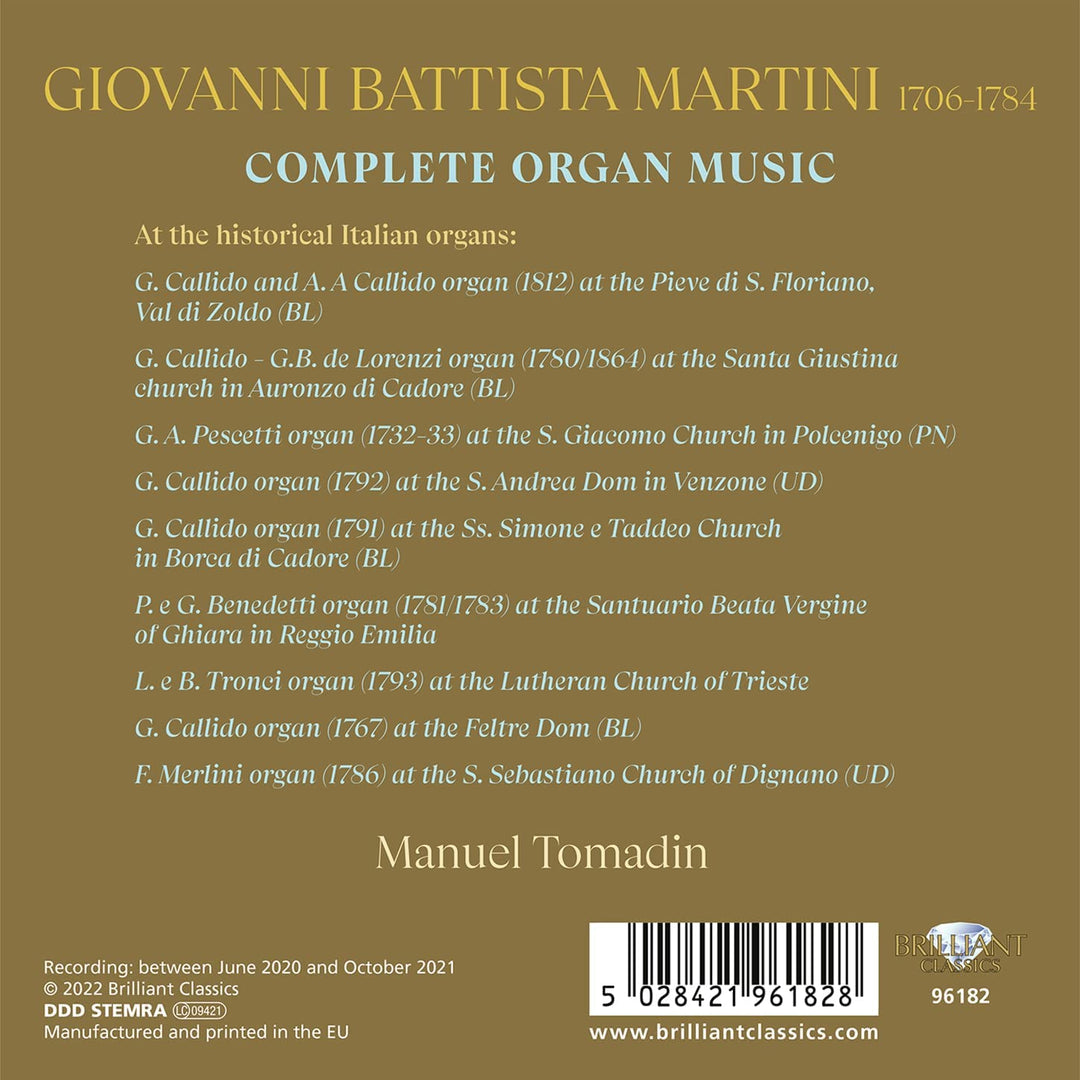 Manuel Tomadin - Martini: Komplette Orgelmusik [Audio-CD] 