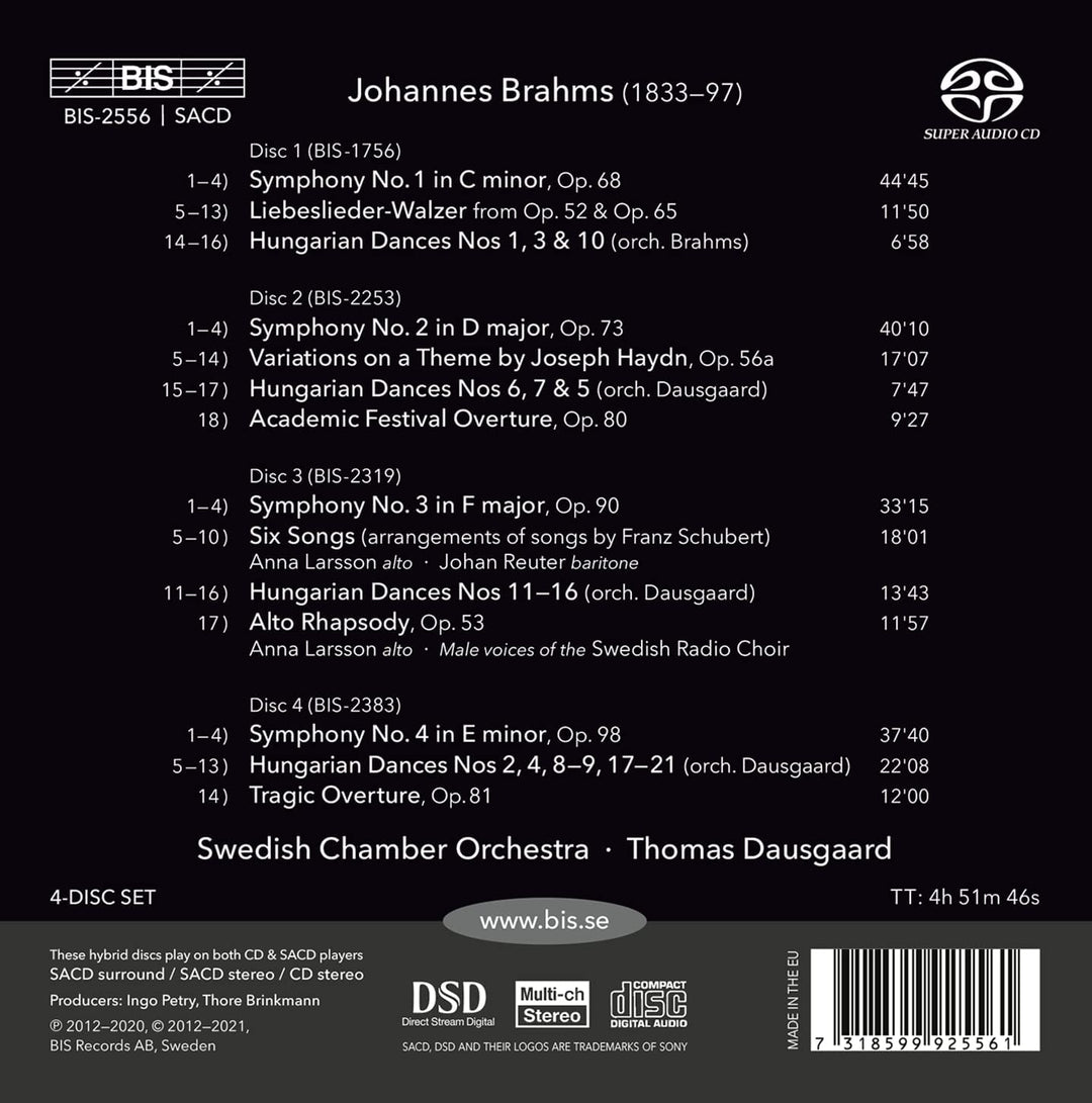 Brahms: Sinfonien [Schwedisches Kammerorchester; Thomas Dausgaard] [Bis: BIS2556] [Audio CD]