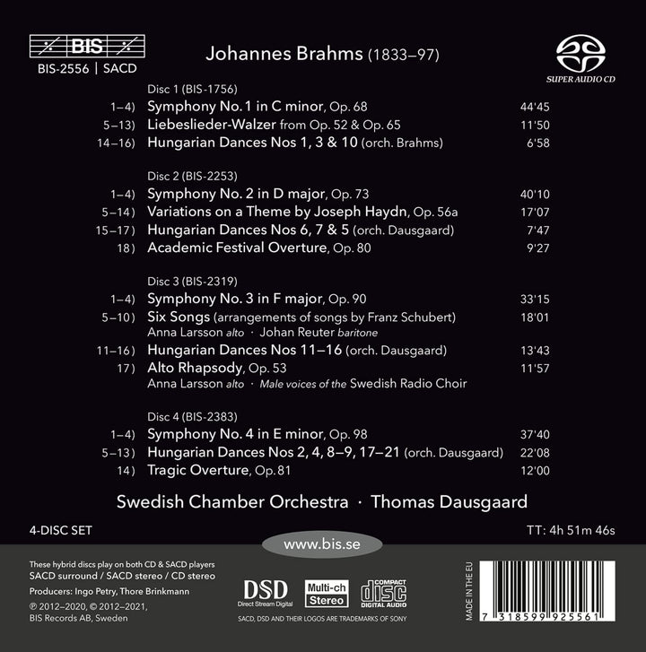 Brahms: Symphonies [Swedish Chamber Orchestra; Thomas Dausgaard] [Bis: BIS2556] [Audio CD]