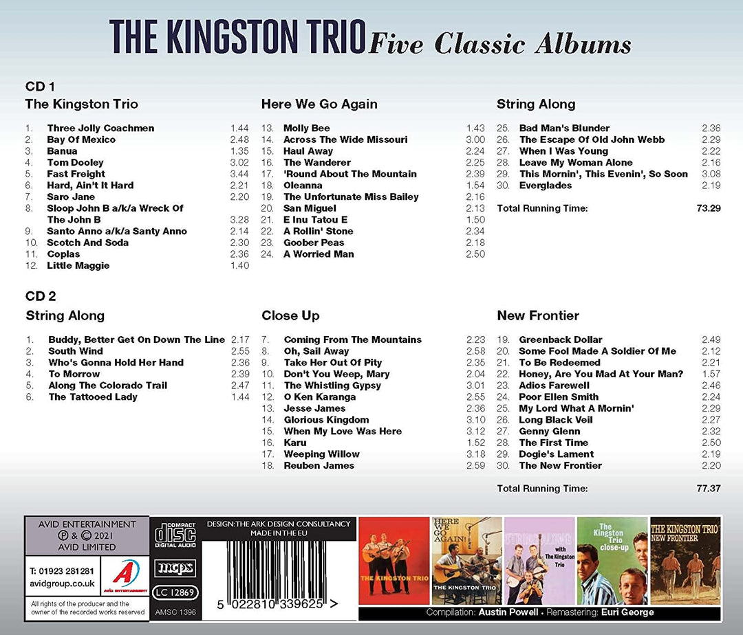 The Kingston Trio – Fünf klassische Alben (The Kingston Trio / Here We Go Again / String Along / Close Up / New Frontier) [Audio-CD]