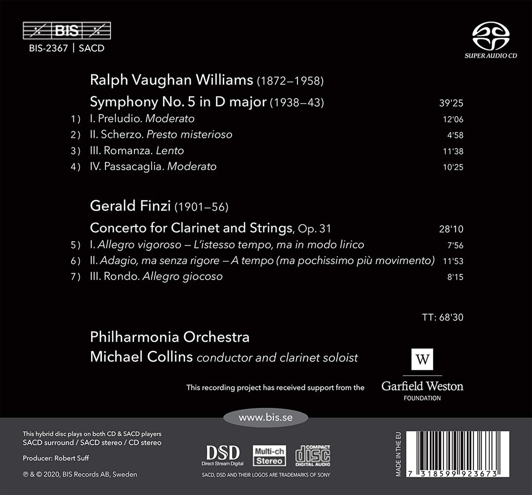 Vaughan Williams: Symphonie 5 [Michael Collins; Philharmonia Orchestra; Michael Collins] [Bis: BIS2367] [Audio CD]