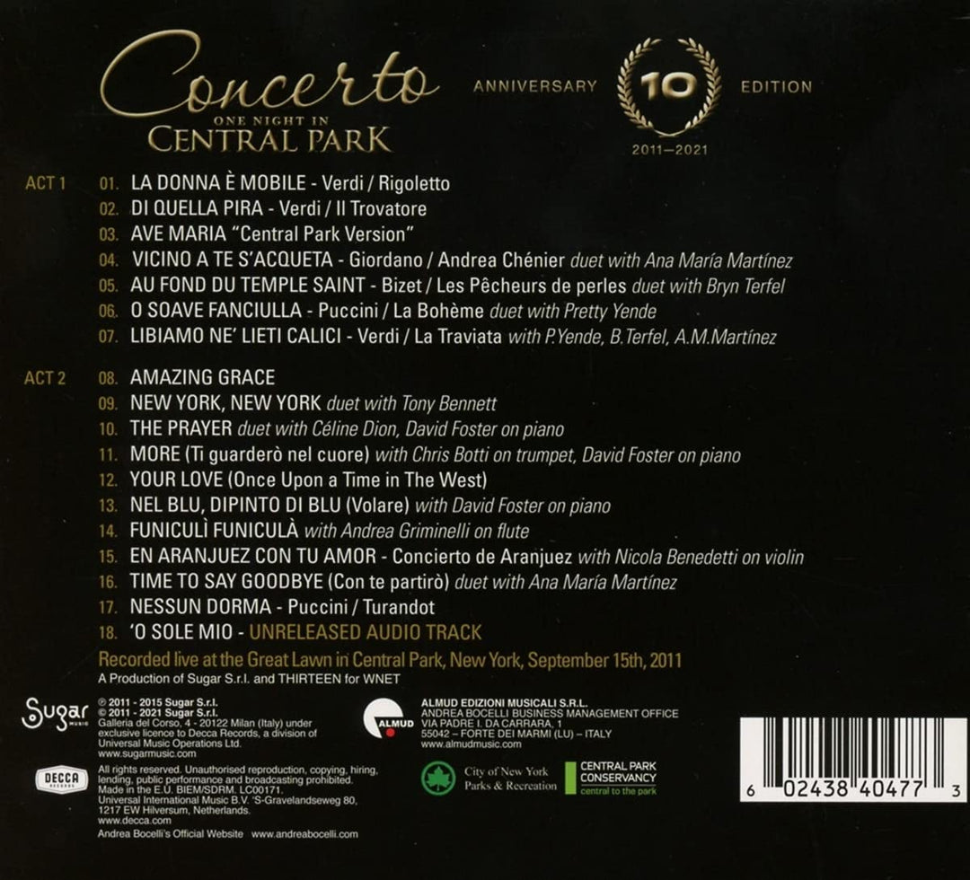 Andrea Bocelli – Konzert: Eine Nacht im Central Park – 10. Jahrestag [Audio-CD]