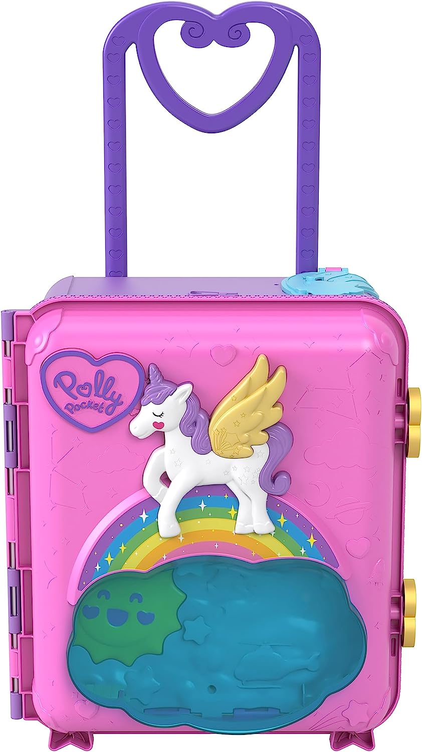 Polly Pocket-Puppen, Spielset und Reisespielzeug, 4 Puppen, 1 Fahrzeug, 25+ Zubehörteile