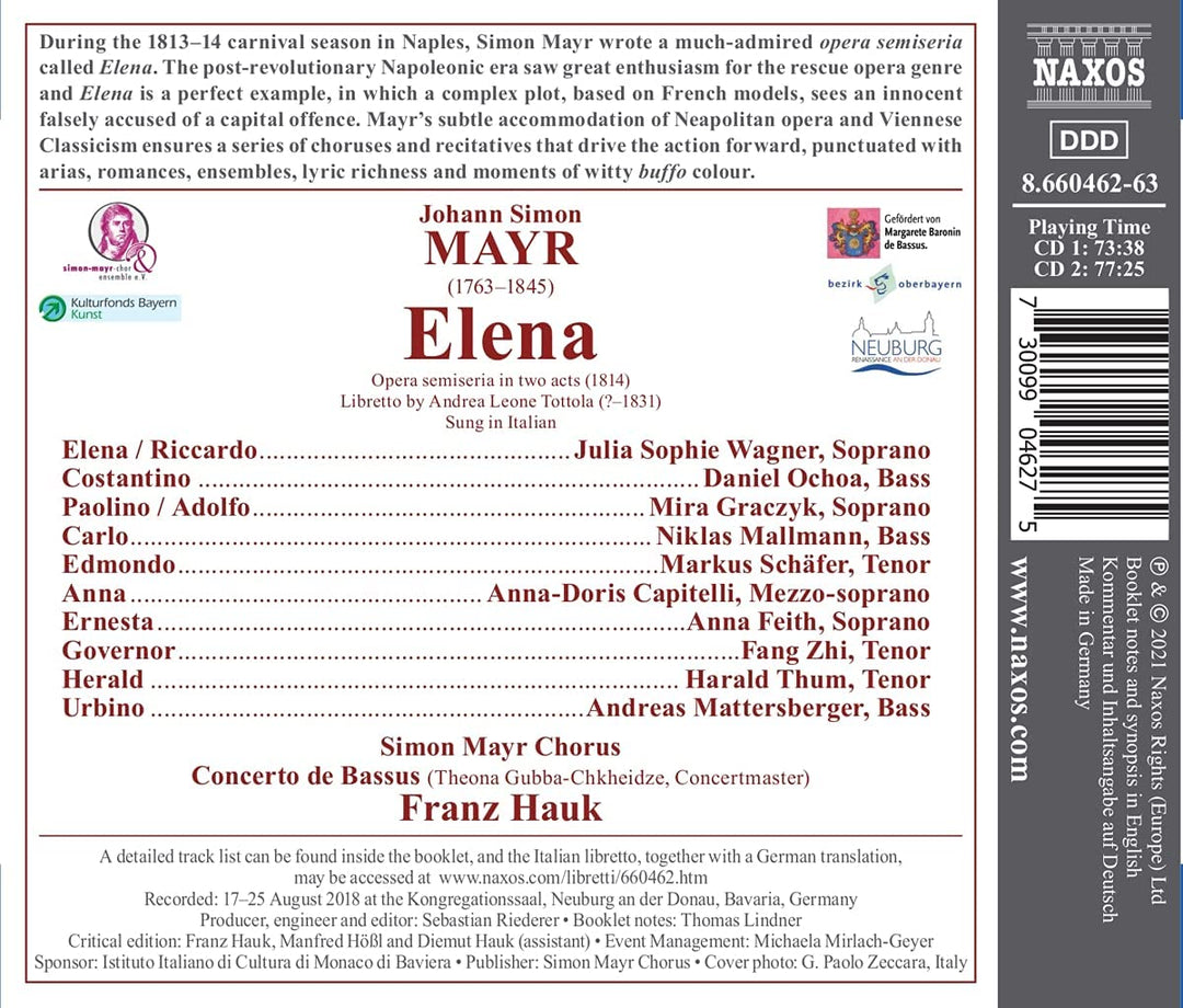 Mayr: Elena [Verschiedene] [Naxos: 8660462-63] [Audio CD]