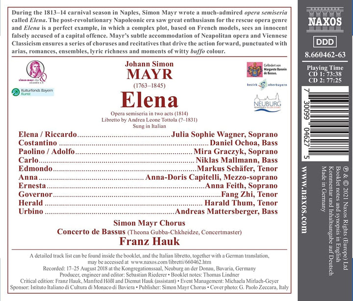 Mayr: Elena [Verschiedene] [Naxos: 8660462-63] [Audio CD]