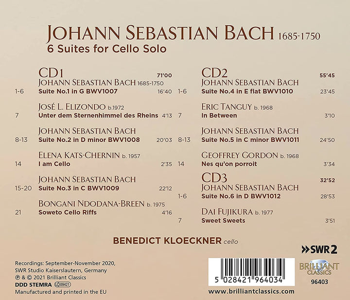 Benedict Kloeckner - JS Bach, 6 Suiten für Cello Solo BWV 1007-1012 [Audio CD]