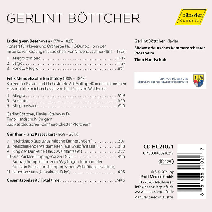 Gerlint Böttcher - Klavierwerke und Konzerte [Gerlint Böttcher; Südwestdeutsches Kammerorchester Pforzheim; Timo Handschuh] [Hanssler Classics: HC21021] [Audio CD]