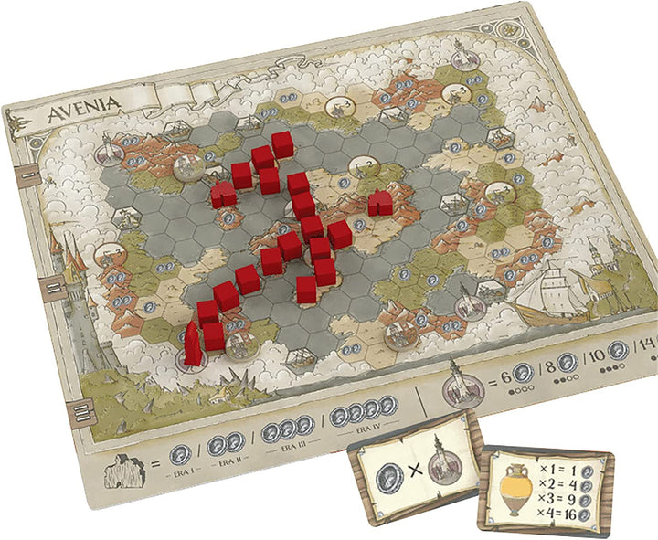 Das Brettspiel „Guild of Merchant Explorers“, „Erkunde die Welt, erstelle ein neues Set“.