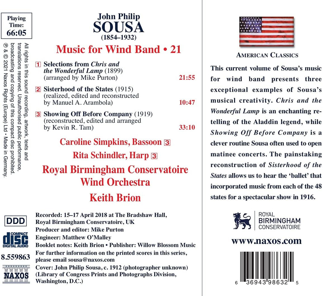 Sousa: Musik für Blasorchester 1 [Rita Schindler; Caroline Simpkins; Blasorchester des Royal Birmingham Conservatory; Keith Brion] [Naxos: 8559863] [Audio CD]