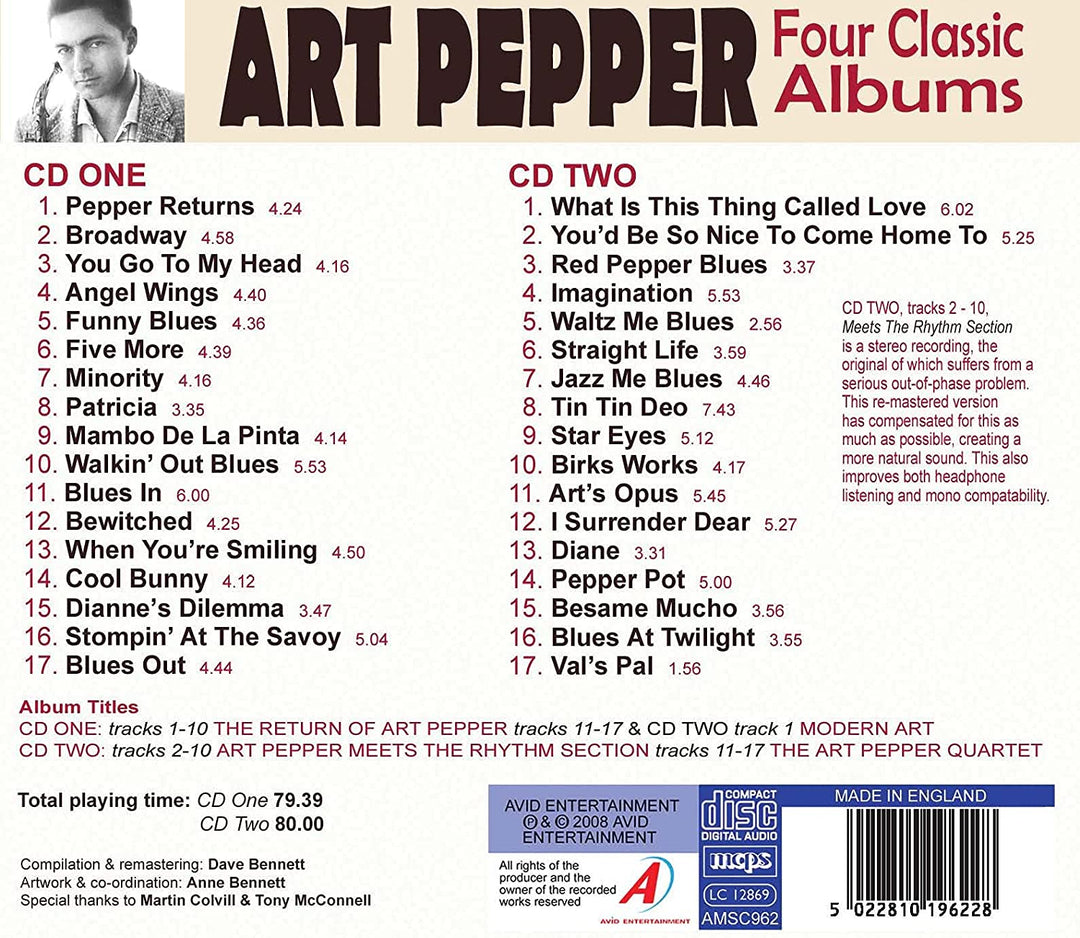 Vier klassische Alben: The Return of Art Pepper / Modern Art / Art Pepper trifft auf die Rhythm Section / The Art Pepper Quartet - Art Pepper [Audio-CD]