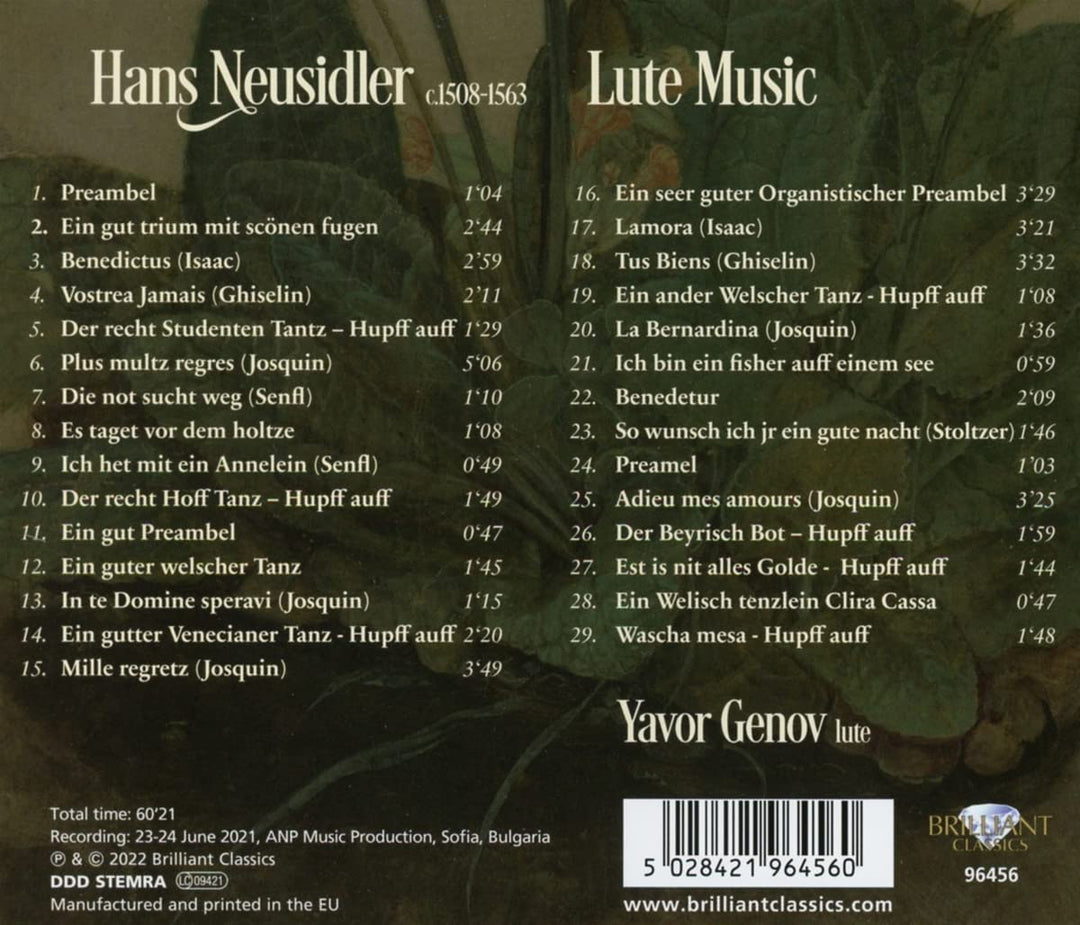 Yavor Genov - Neusidler: Lute Music [Audio CD]
