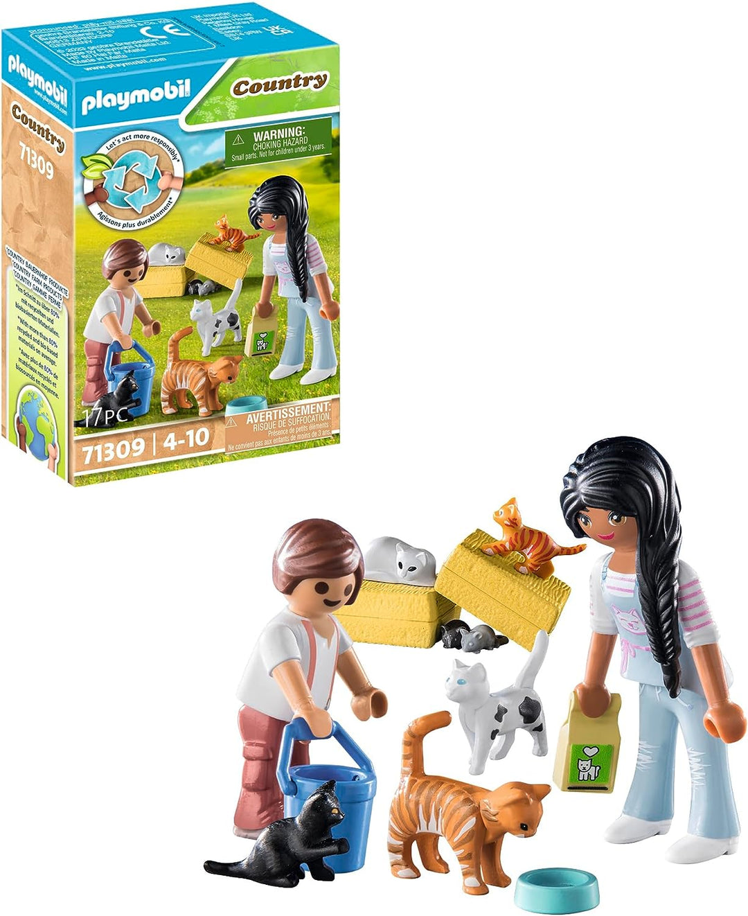 Playmobil 71309 Country Cat Family, Katzen und Kätzchen, Bio-Bauernhof, nachhaltig