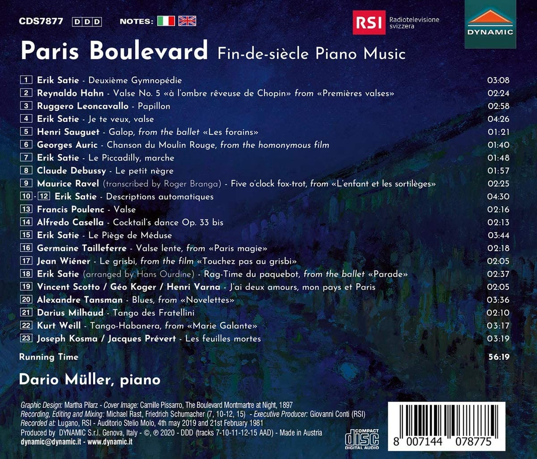 Paris Boulevard: Klaviermusik [Dario Müller] [Dynamic S7877] [Audio CD]