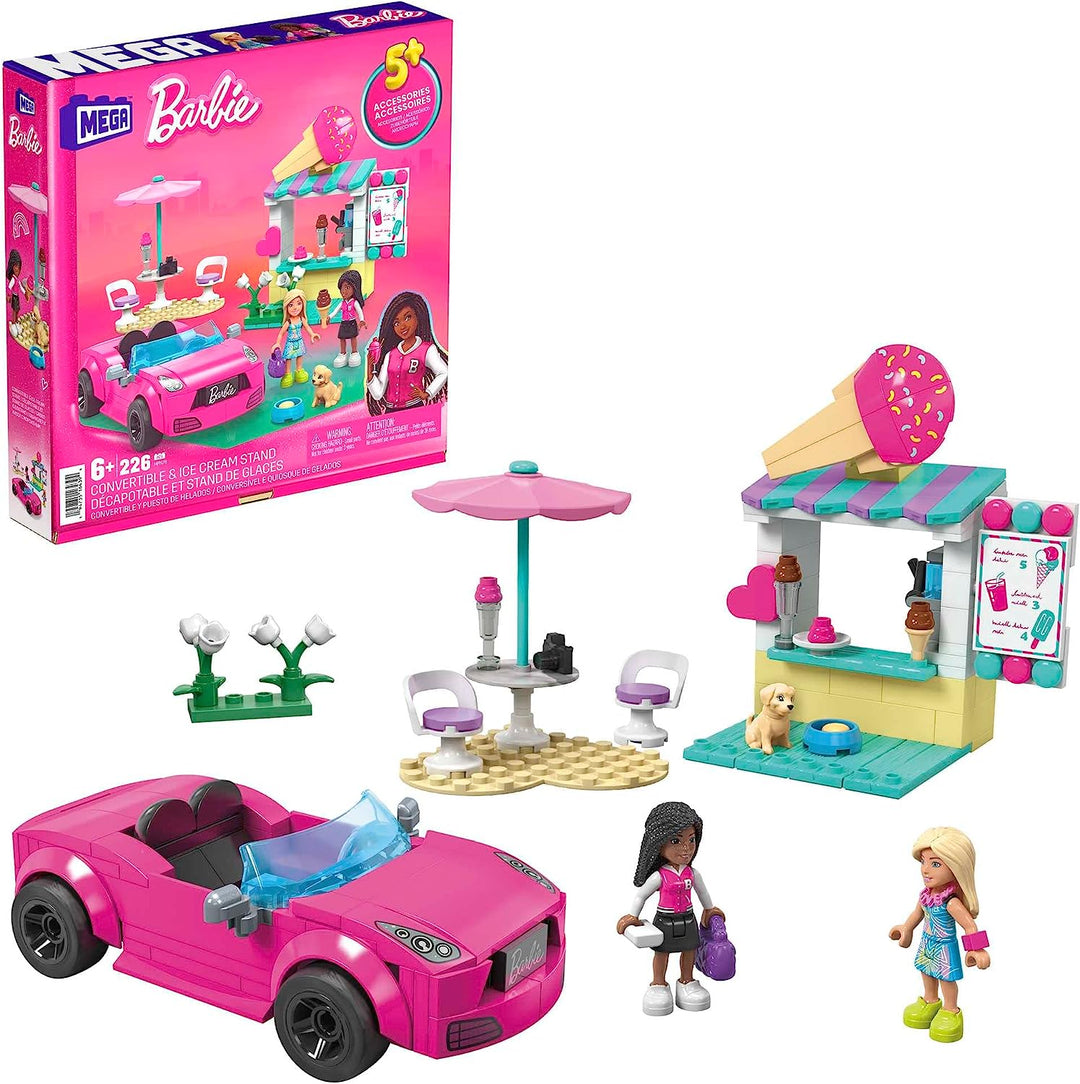 MEGA Barbie Car Building Toys Spielset, Cabrio &amp; Eisstand mit 225 Pi