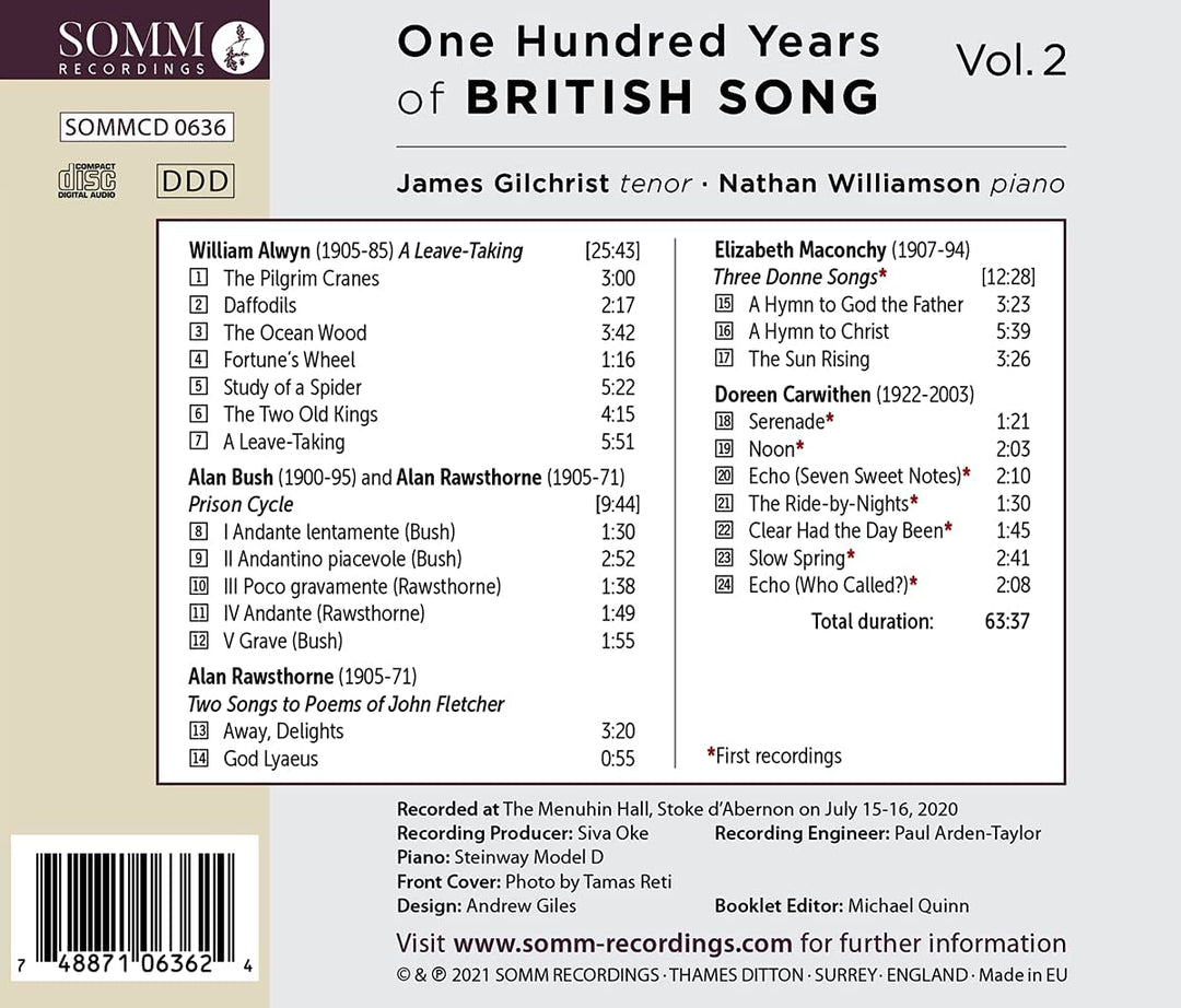 Hundert Jahre britisches Lied, Band 2 [James Gilchrist; Nathan Williamson] [Somm Recordings: SOMM 0636] [Audio CD]