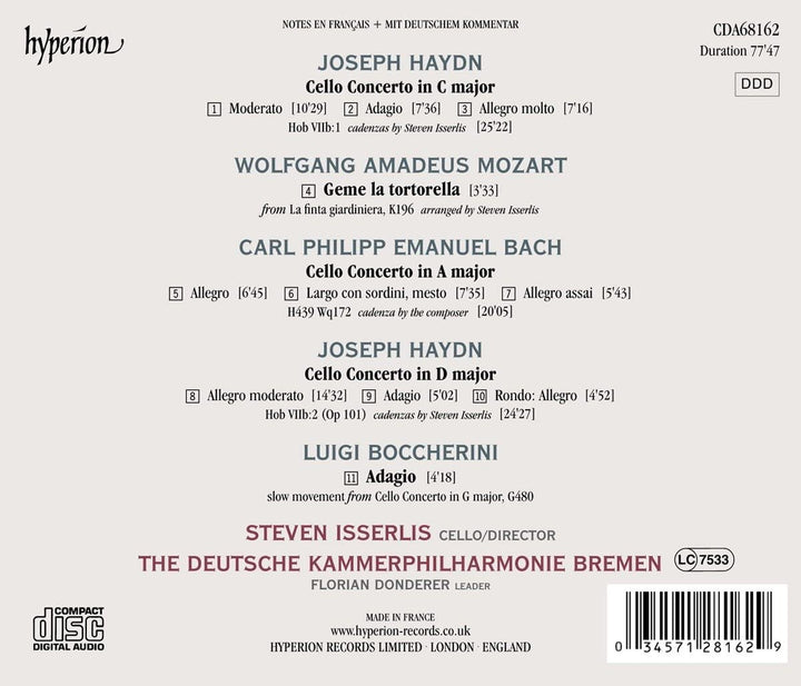 Joseph Haydn; Carl Philipp Emanuel Bach: Cellokonzerte [Steven Isserlis; Deutsche Kammerphilharmonie Bremen] [Hyperion A68162] [Audio CD]