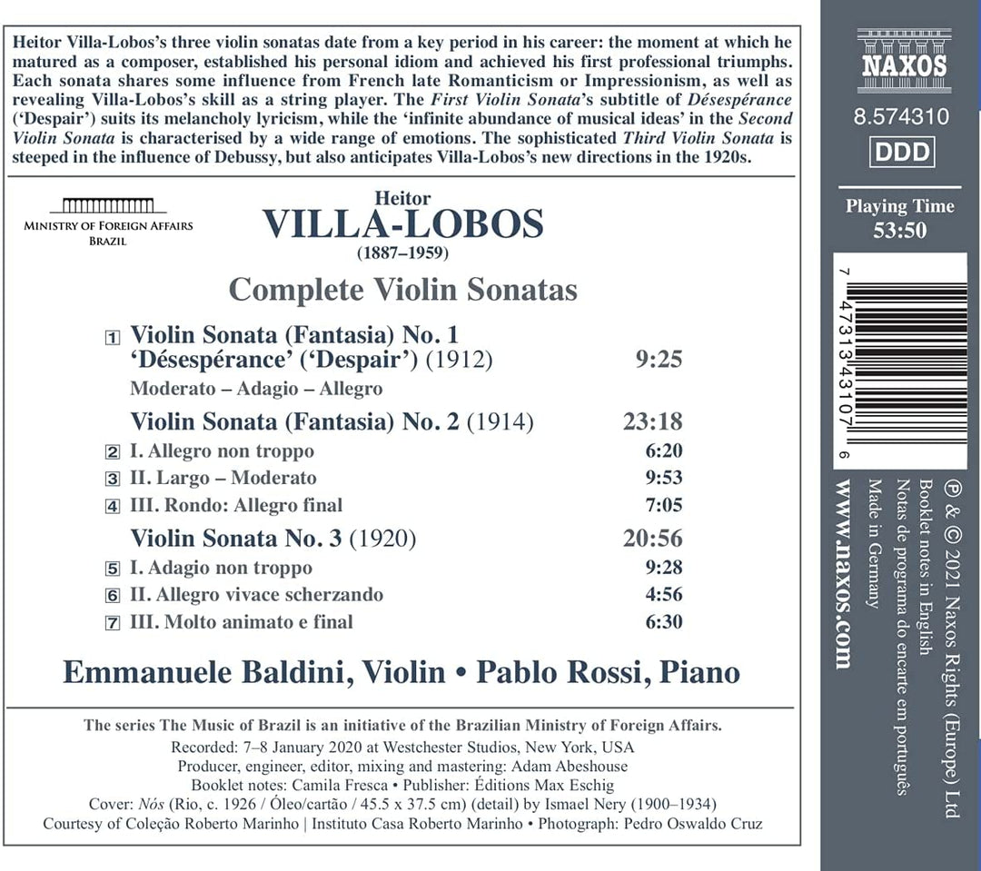 Emmanuele Baldini - Villa-Lobos: Sämtliche Violinsonaten [Emmanuele Baldini; Pablo Rossi] [Naxos: 8574310] [Audio CD]