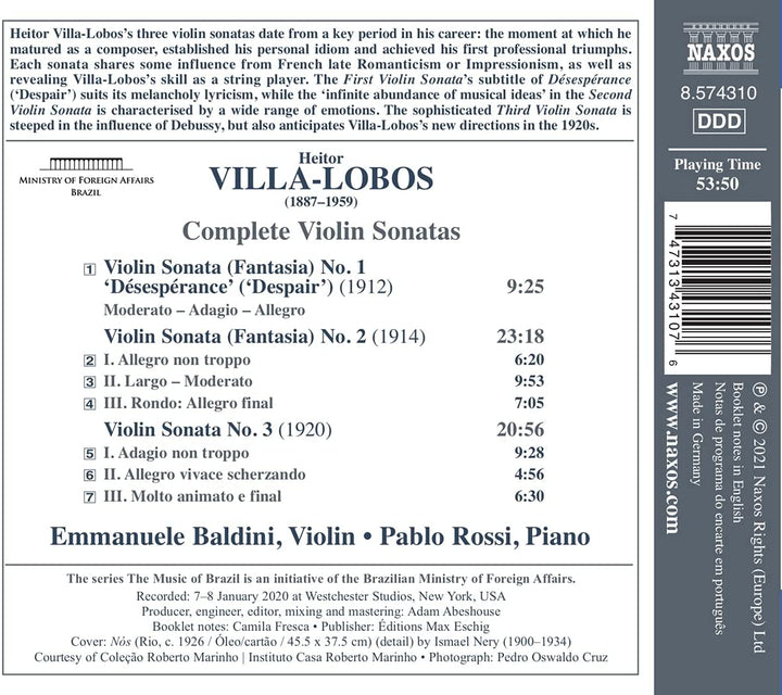 Emmanuele Baldini - Villa-Lobos: Sämtliche Violinsonaten [Emmanuele Baldini; Pablo Rossi] [Naxos: 8574310] [Audio CD]