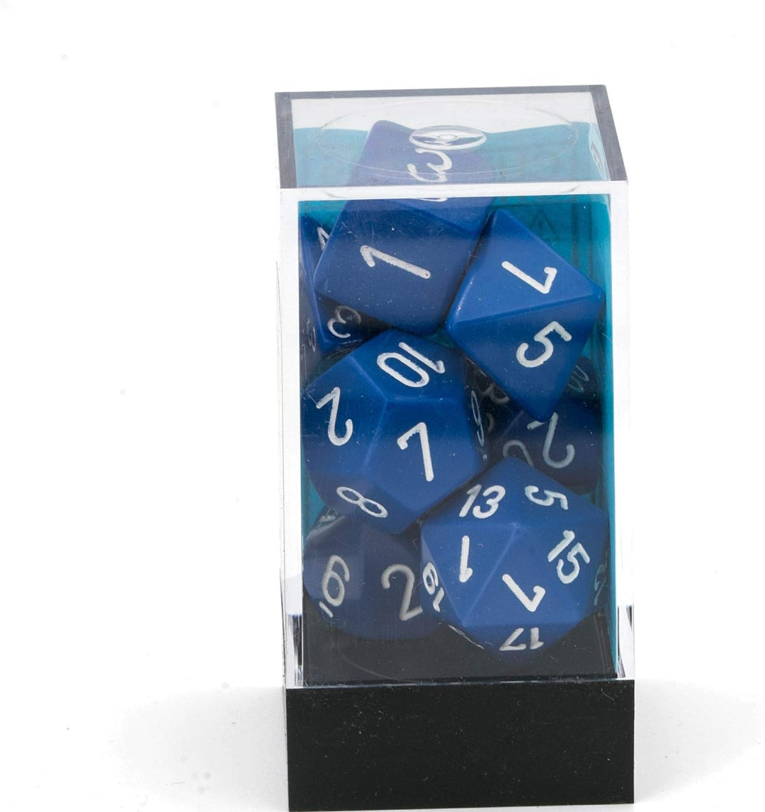 CHESSEX OPAQUE BLUE/WHITE 7CT POLYHEDRAL SET (25406)