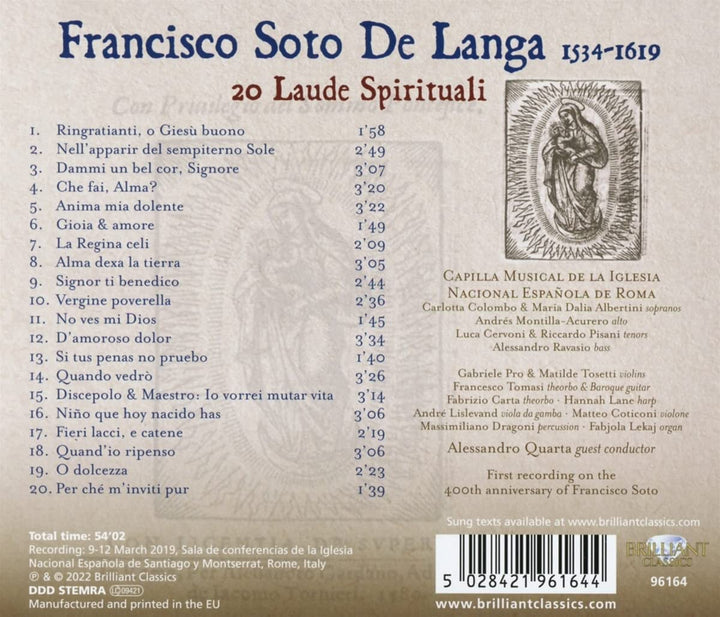 Soto De Langa: 20 Laude Spirituali [Audio-CD]