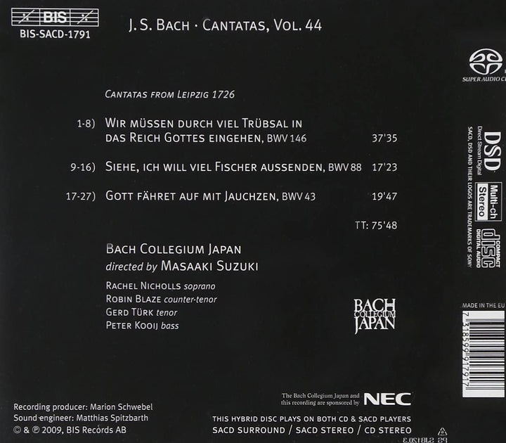 JS Bach: Cantatas Vol.44 - Bach Collegium Japan [Audio CD]