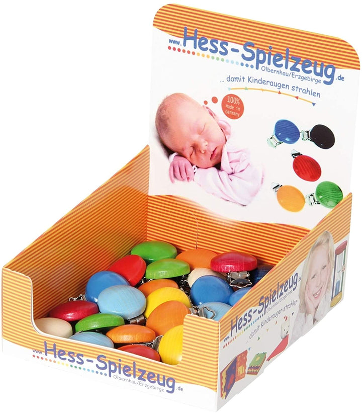 Hess 00121 28 Pieces Wooden Clips in Display, Multi-Color