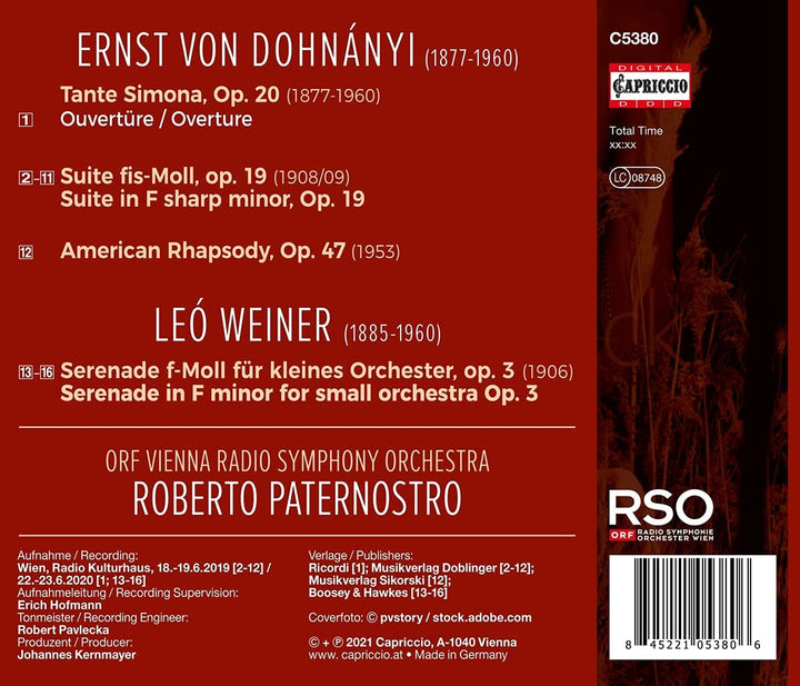 ORF Radio-Sinfonieorchester Wien - Dohnanyi: Tante Simona [ORF Radio-Symphonieorchester Wien; Roberto Paternostro] [Capriccio: C5380] [Audio CD]