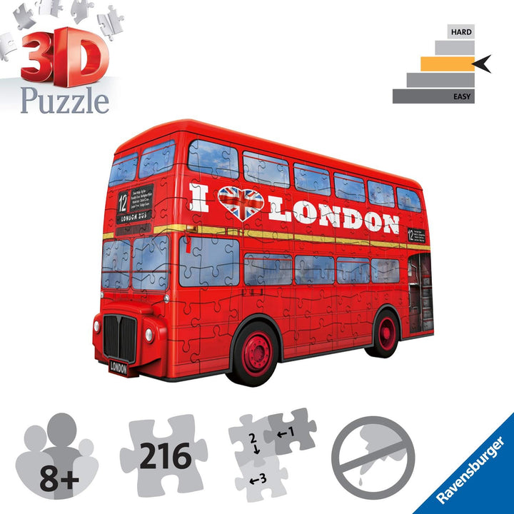 Ravensburger 3D-Puzzle „Roter Londoner Bus“ für Kinder ab 8 Jahren – 216 Teile