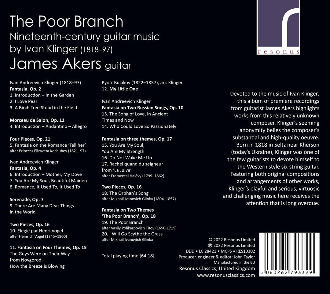 Klinger: The Poor Branch [James Akers] [Resonus Classics: RES10302] [Audio CD]