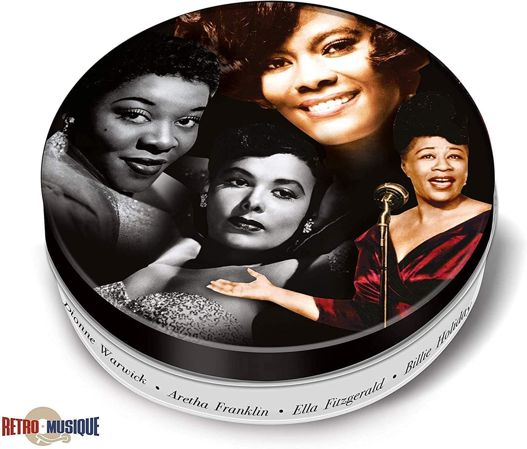 Jazz Divas – 8-teiliges Mini-Schallplatten-Untersetzer-Set mit Dose und magnetischem Flaschenöffner von Retro Musique