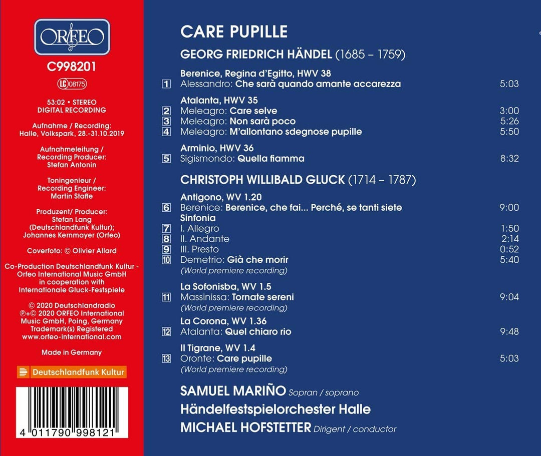 Samuel Mariño - Care Pupille - Handel &amp; Gluck [Samuel Mariño; Handelfestspielorchester Halle; Michael Hofstetter] [Orfeo: C998201] [Audio CD] 