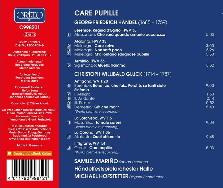 Samuel Mariño - Care Pupille - Handel &amp; Gluck [Samuel Mariño; Handelfestspielorchester Halle; Michael Hofstetter] [Orfeo: C998201] [Audio CD] 