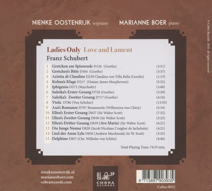 Nienke Oostenrijk &amp; Marianne Boer - Schubert: Love &amp; Lament [Audio CD]