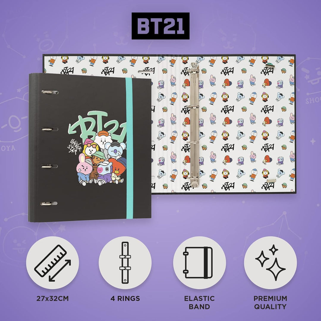 Grupo Erik BT21 Official Merchandise 4 Ring Binder | Premium A4 Folders Ring Binder