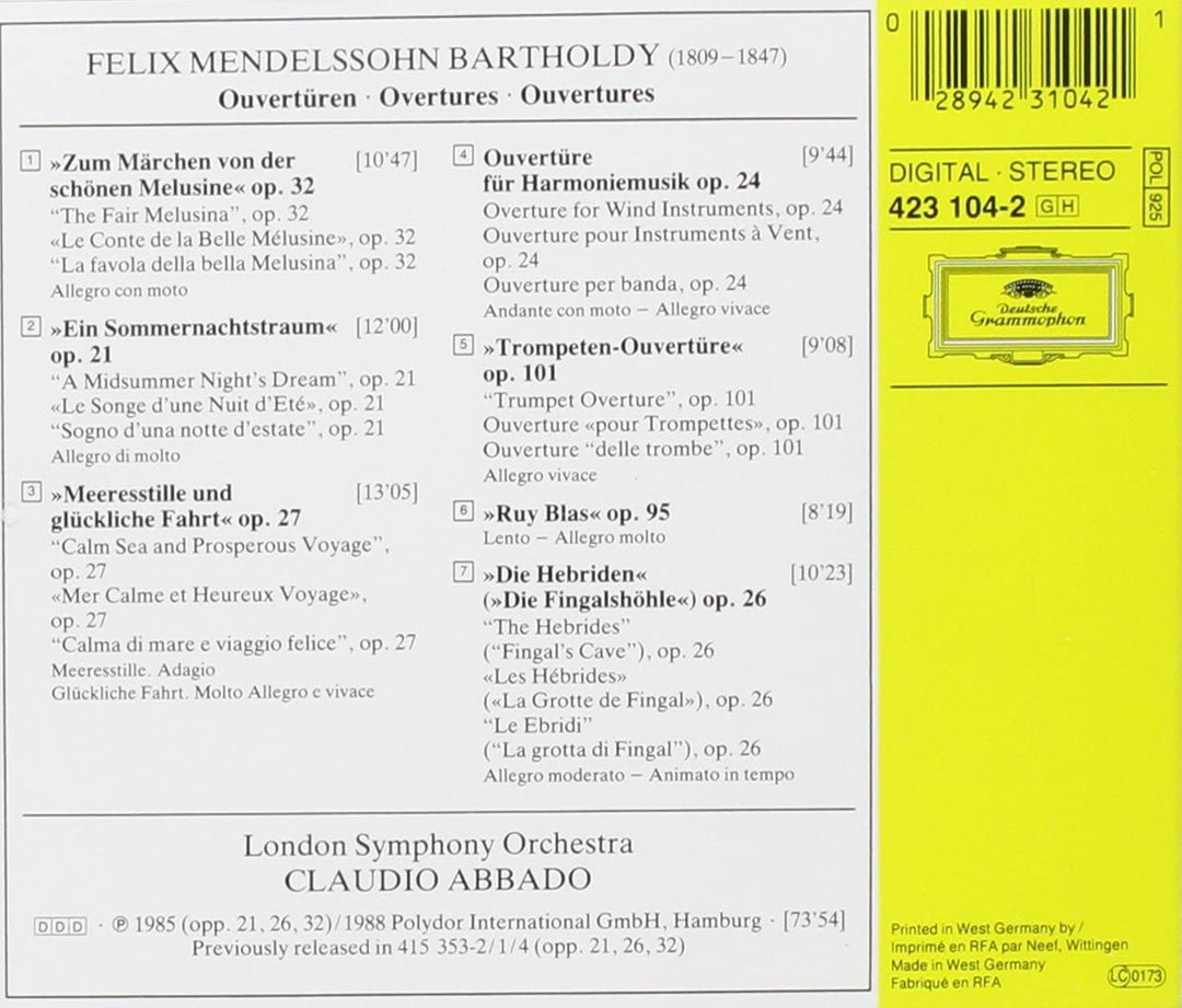 Claudio Abbado - Mendelssohn: Overtures [Audio CD]