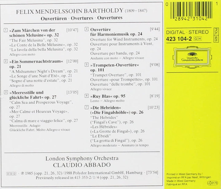 Claudio Abbado - Mendelssohn: Ouvertüren [Audio-CD]