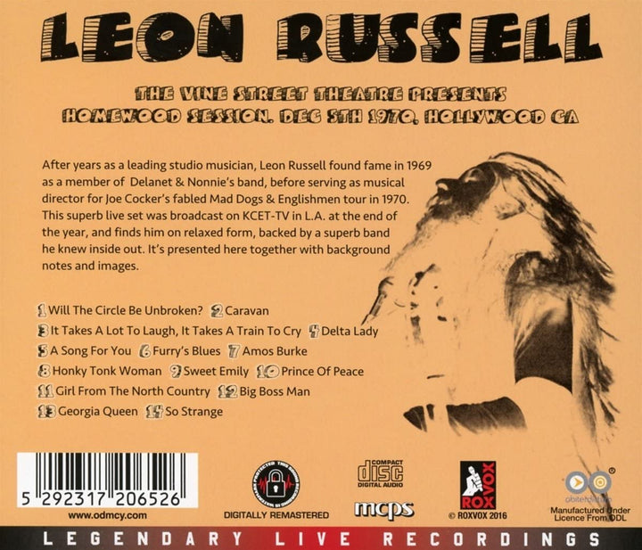 Leon Russell – The Vine Street Theatre präsentiert Homewood Session 5. Dezember 1970 [Audio-CD]