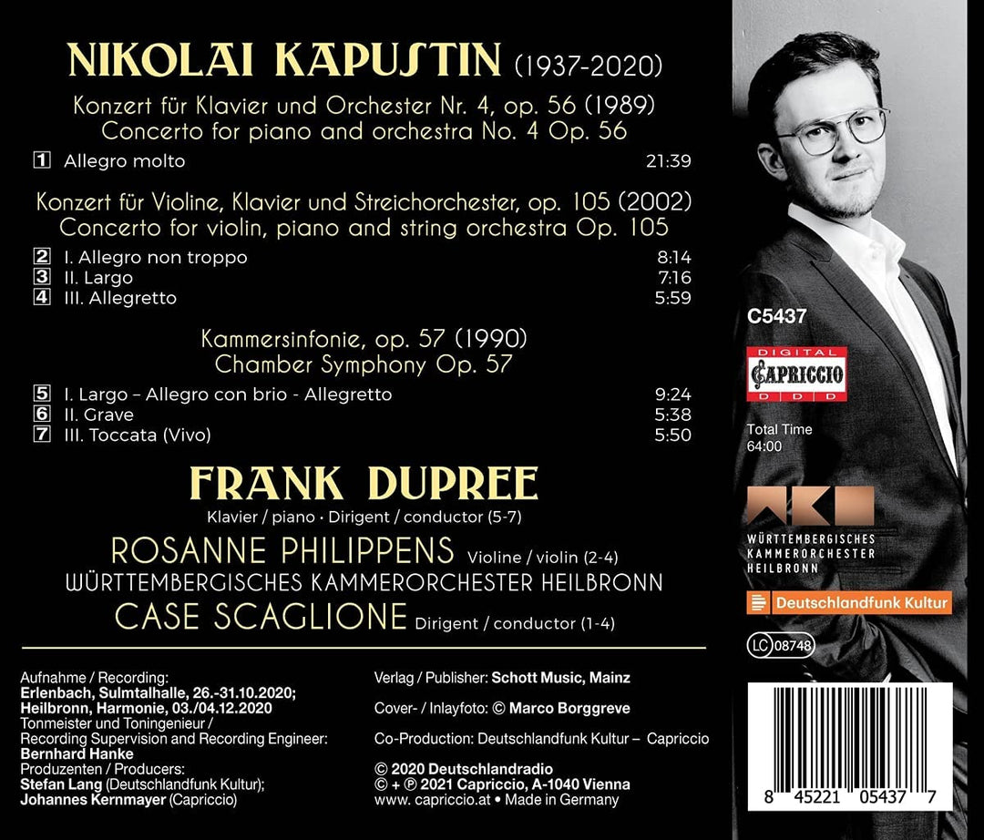 Kapustin: Klavierkonzert Nr. 4 [Frank Dupree; Rosanne Philippens; Meinhard Jenne; Württembergisches Kammerorchester; Case Scaglione] [Capriccio: C5437] [Audio CD]