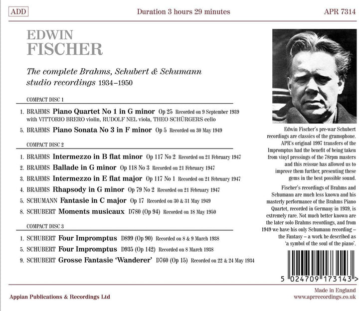 Fischer: Studioaufnahmen [Edwin Fischer] [Apr: APR_7314] [Audio CD]