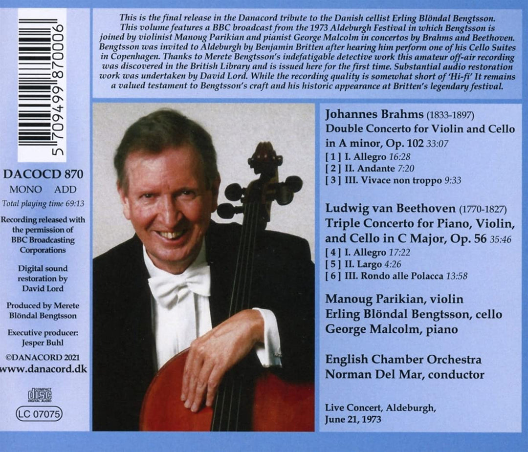 Brahms/Beethoven: Konzerte [Erling Blöndal Bengtsson; Manoug Parikian; George Malcolm; Englisches Kammerorchester; Norman Del Mar] [Danacord: DACO 870] [Audio CD]