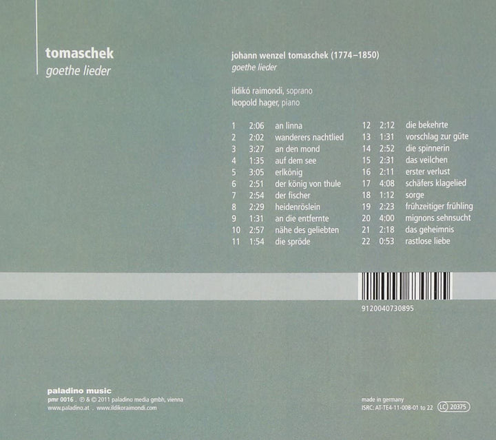 Tomaschek: Goethe-Lieder [Audio-CD]