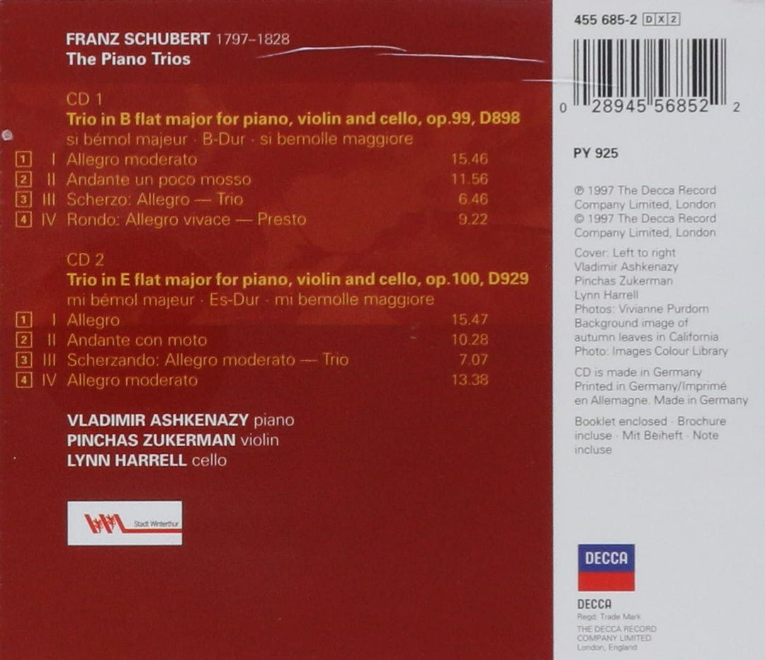 Pinchas Zukerman Lynn Harrell Vladimir Ashkenazy – Schubert: Klaviertrios Nr. 1 &amp; 2 [Audio CD]