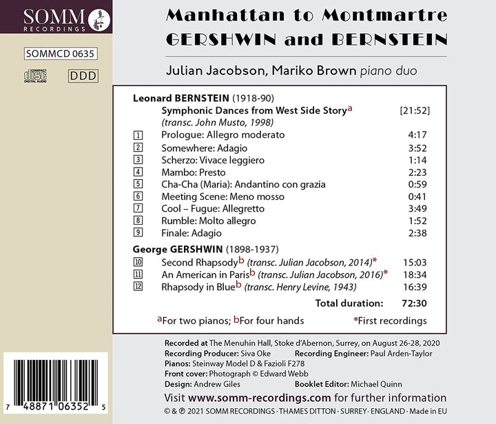 Manhattan nach Montmartre [Julian Jacobson; Mariko Brown] [Somm Recordings: SOMM 0635] [Audio CD]